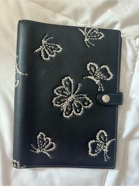Coach Black Leather butterfly notebook